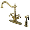 Kingston Polished Brass Deck Mount Kitchen Faucet w/ brass sprayer KS1232TXBS