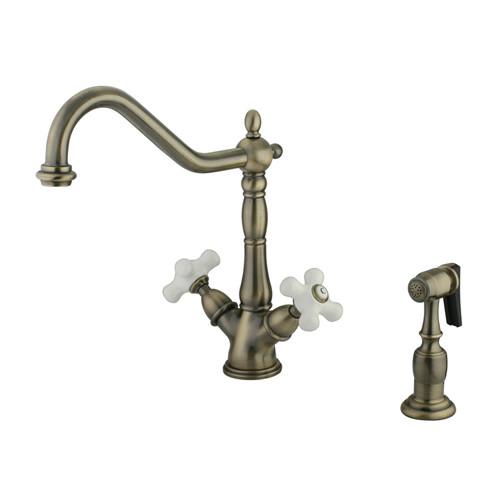 Kingston Vintage Brass 2 Handle Single Hole Kitchen Faucet w Spray KS1233PXBS