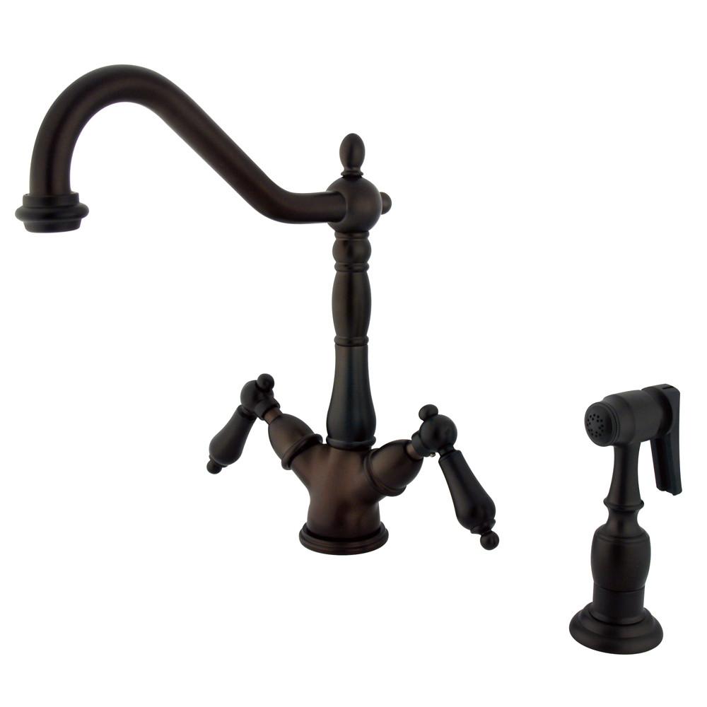 Kingston Oil Rubbed Bronze Handle Hole Kitchen Faucet w Spray KS12 