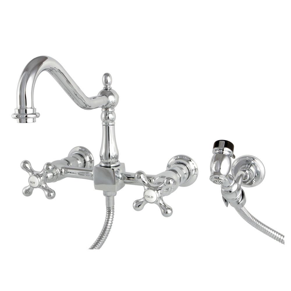 Metal Cross Handle Chrome Wall Mount Kitchen Faucet with Brass Spray KS1241AXBS