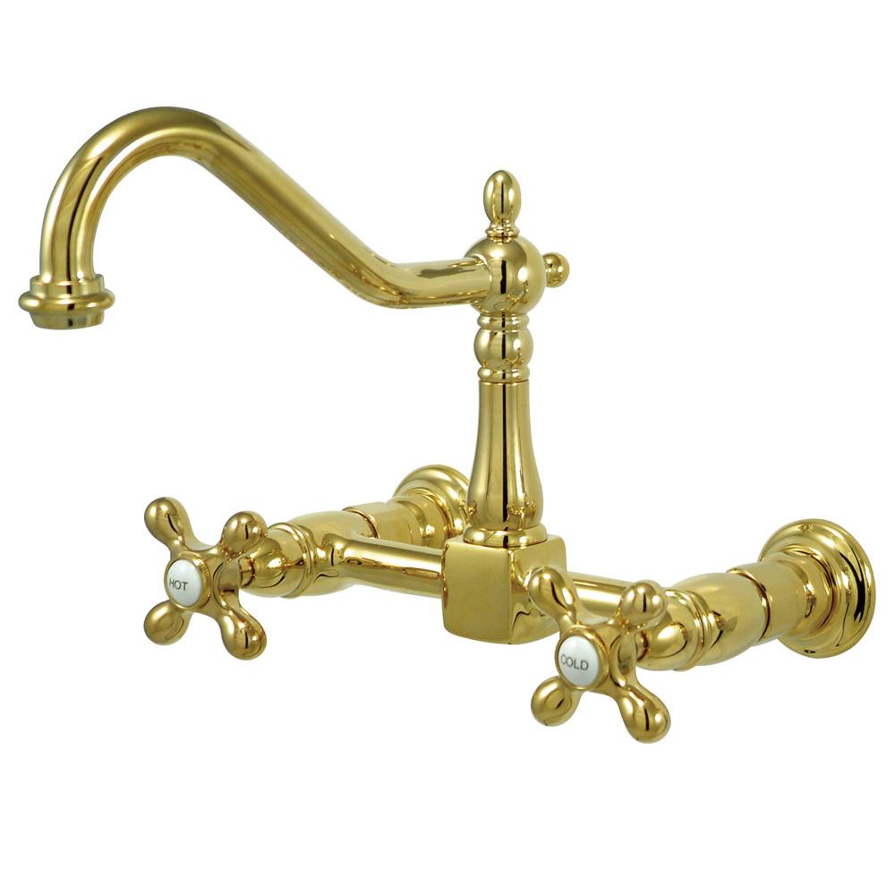 Kingston Brass KS216PB Kingston Two Handle Wall Mount Bathroom Faucet,  Polished Brass 