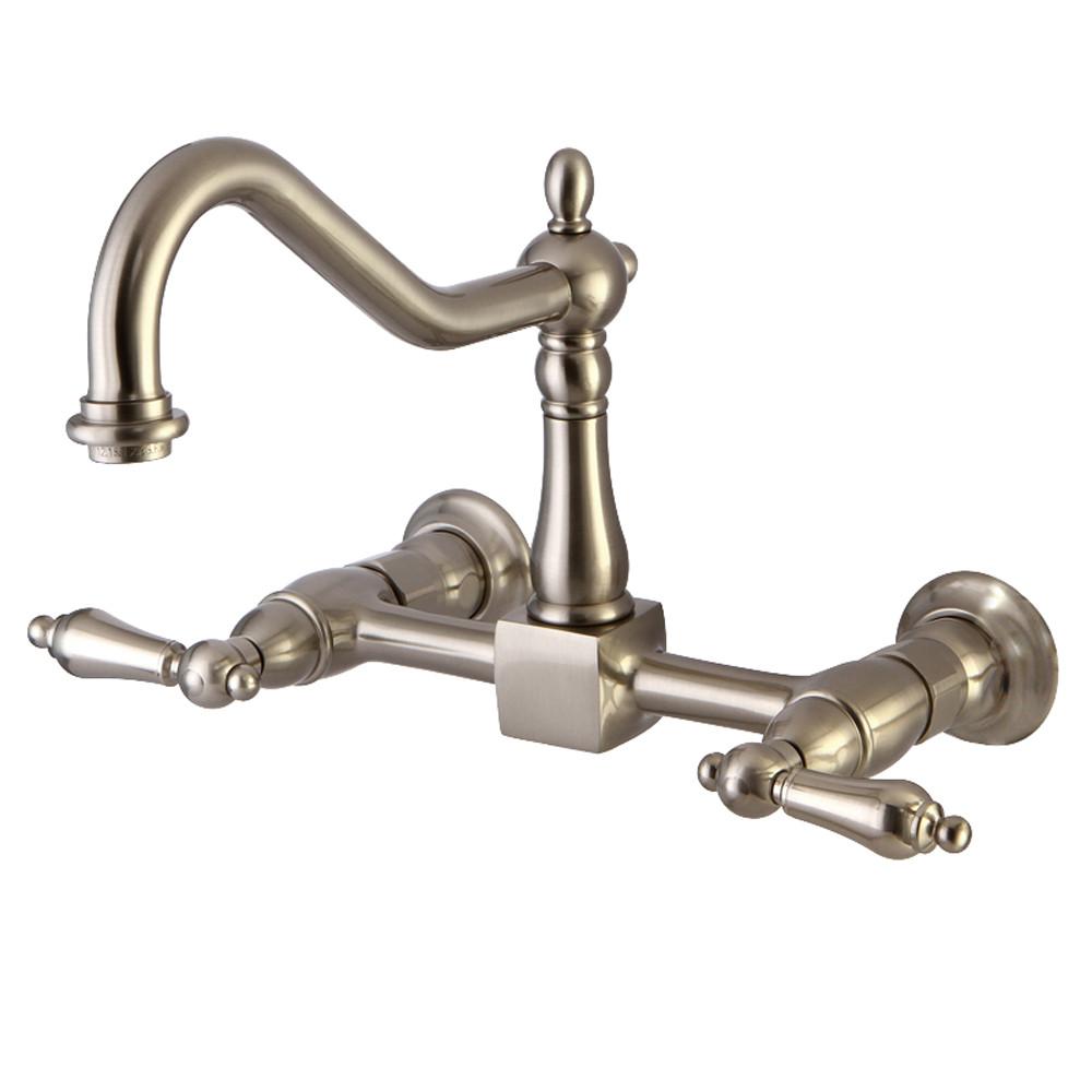 Kingston Brass Lever Handle Satin Nickel Wall Mount Kitchen Faucet KS1248AL
