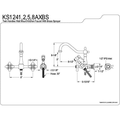 Cross Handle Satin Nickel Wall Mount Kitchen Faucet with Brass Spray KS1248AXBS