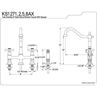 Kingston Brass Chrome 8" Centerset Kitchen Faucet With Side Sprayer KS1271AX
