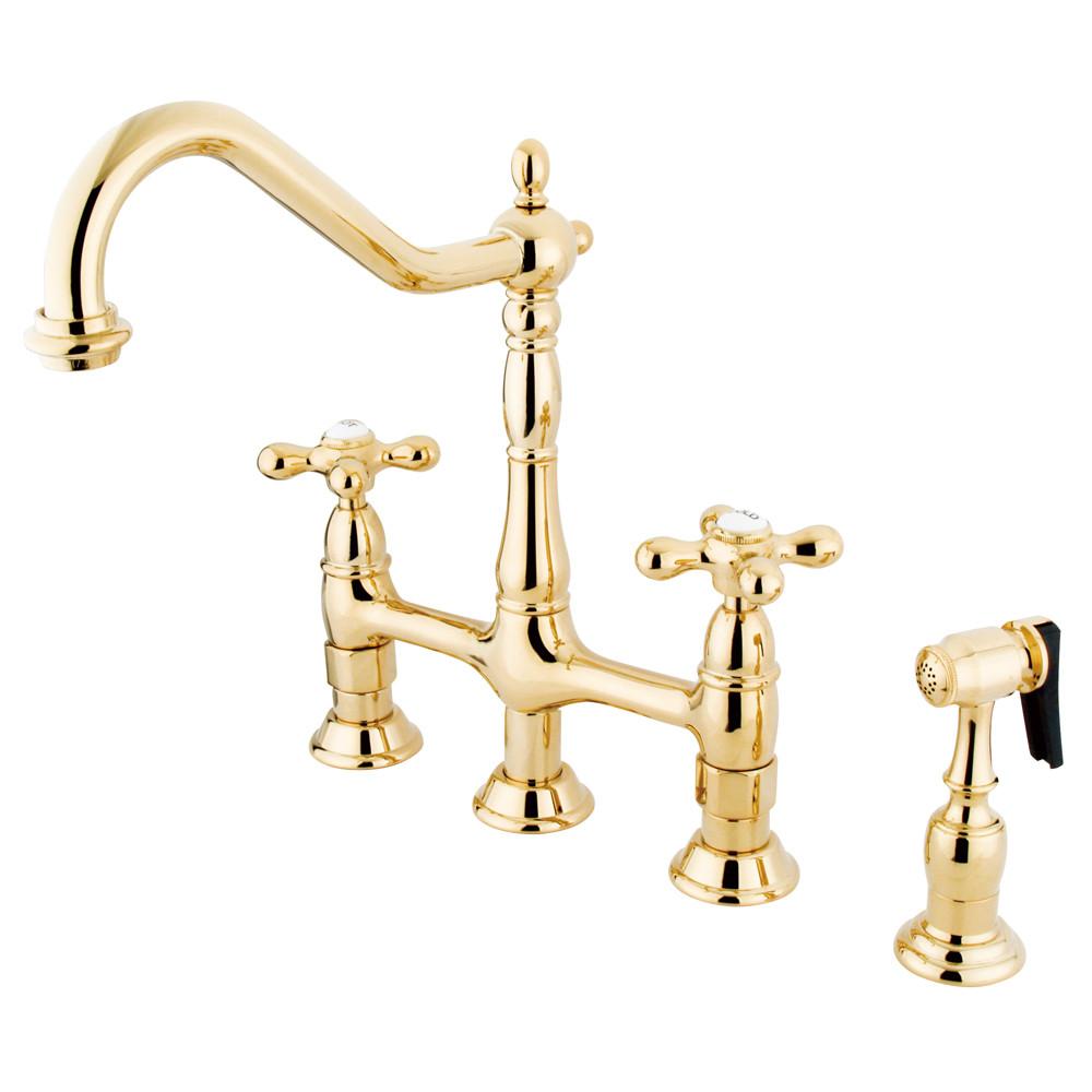 Kingston Polished Brass 8" Centerset Kitchen Faucet With Side Sprayer KS1272AXBS
