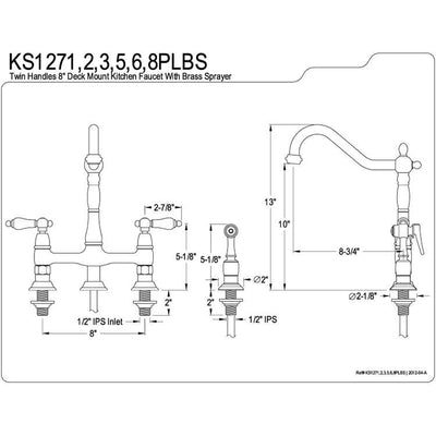 Kingston Polished Brass 8" Centerset Kitchen Faucet With Side Sprayer KS1272PLBS