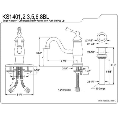 Kingston Chrome single handle Centerset Bathroom Faucet w Push-Up drain KS1401BL