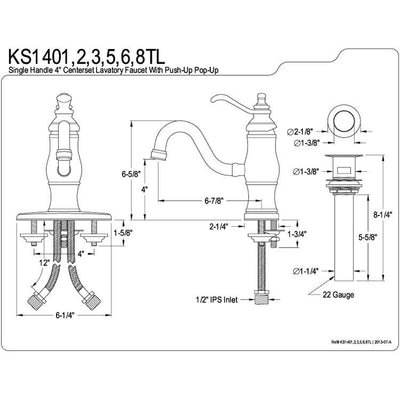 Kingston Chrome single handle Centerset Bathroom Faucet w Push-Up drain KS1401TL