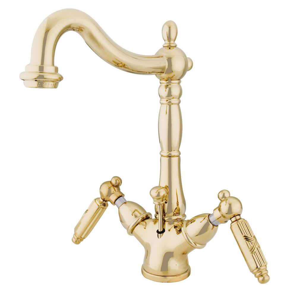 Kingston Polished Brass 2 Handle Single Hole Bathroom Faucet w Drain KS1432GL