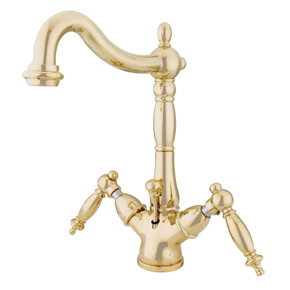 Kingston Polished Brass 2 Handle Single Hole Bathroom Faucet w Drain KS1432TL