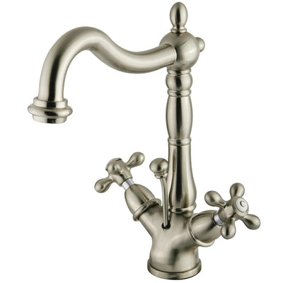 Kingston Satin Nickel 2 Handle Single Hole Bathroom Faucet w Drain KS1438AX
