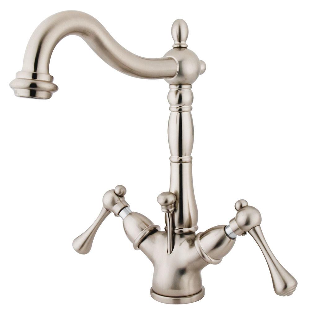 Kingston Satin Nickel 2 Handle Single Hole Bathroom Faucet w Drain KS1438BL