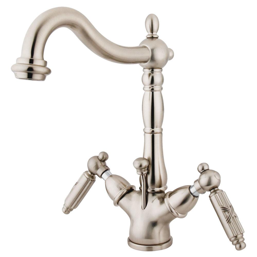 Kingston Satin Nickel 2 Handle Single Hole Bathroom Faucet w Drain KS1438GL