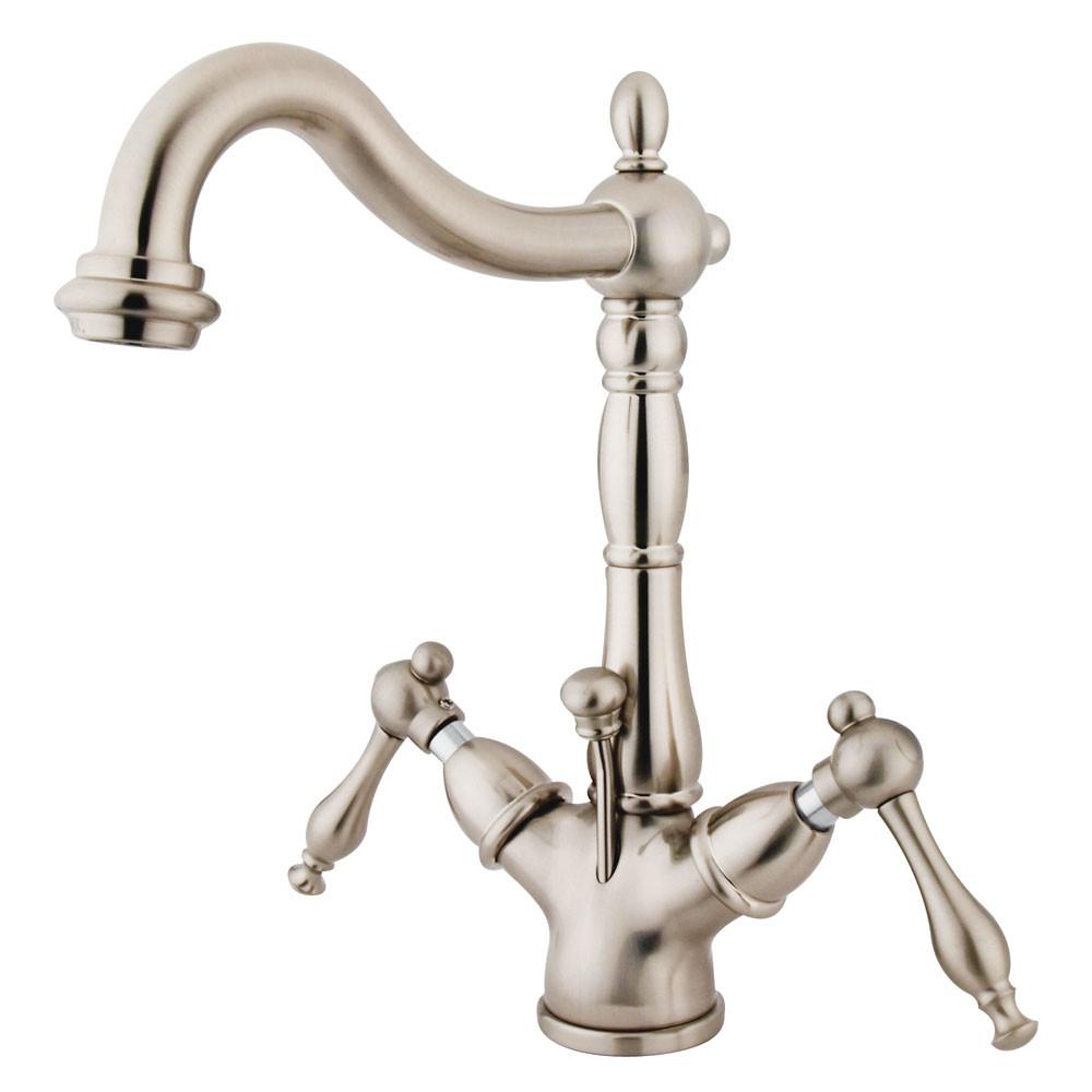 Kingston Satin Nickel 2 Handle Single Hole Bathroom Faucet w Drain KS1438NL