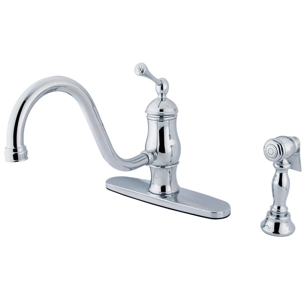 Kingston Chrome Single Handle 8" Centerset Kitchen Faucet w Sprayer KS1571BLBS