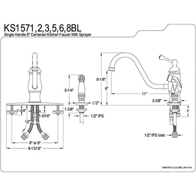 Kingston Chrome Single Handle 8" Centerset Kitchen Faucet w Side Spray KS1571BL