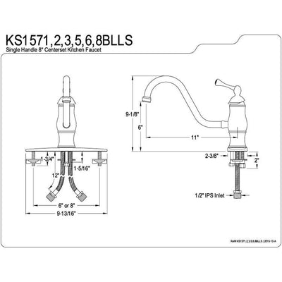 Kingston Polished Brass Single Handle 8" Centerset Kitchen Faucet KS1572BLLS