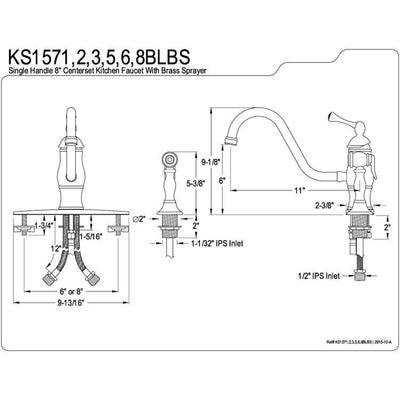 Satin Nickel Single Handle 8" Centerset Kitchen Faucet w sprayer KS1578BLBS