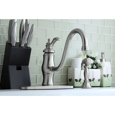 Satin Nickel Single Handle 8" Centerset Kitchen Faucet w sprayer KS1578TLBS