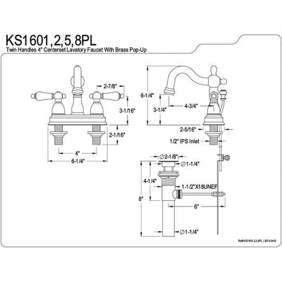 Kingston Brass Chrome 2 Handle 4" Centerset Bathroom Faucet w Pop-up KS1601PL