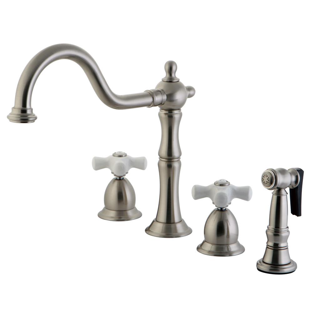 Kingston Satin Nickel Double Handle Kitchen Faucet with Side Sprayer KS1758PXBS