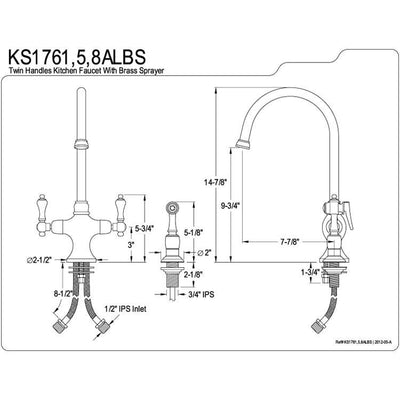 Kingston Satin Nickel 2 Handle Single Hole Kitchen Faucet w sprayer KS1768ALBS
