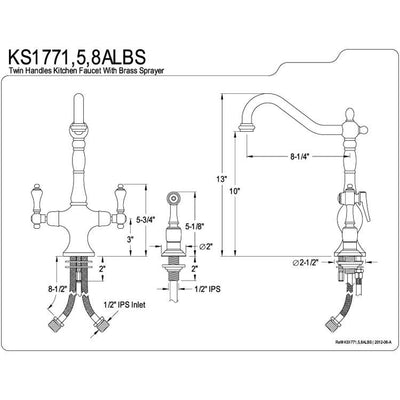 Kingston Satin Nickel 2 Handle Single Hole Kitchen Faucet w sprayer KS1778ALBS