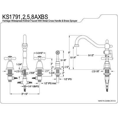 Kingston Chrome Double Handle Widespread Kitchen Faucet w Sprayer KS1791AXBS