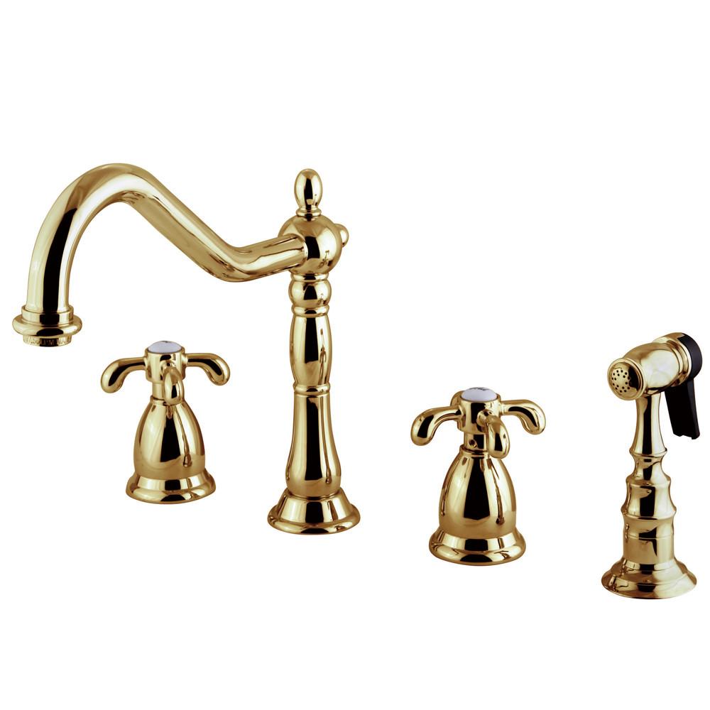 Kingston Polished Brass French Country Widespread Kitchen Faucet KS1792TXBS