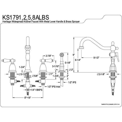 Kingston Satin Nickel Double Handle Widespread Kitchen Faucet w Spray KS1798ALBS