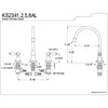 Kingston Brass Satin Nickel Two Handle Roman Tub Filler Faucet KS2348AL