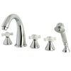 Chrome Roman Three Handle Roman Tub Filler Faucet w Hand Shower KS23615PX