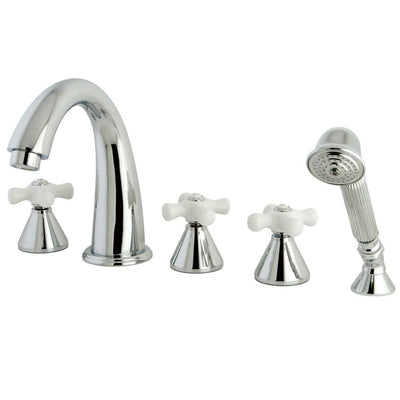 Chrome Roman Three Handle Roman Tub Filler Faucet w Hand Shower KS23615PX