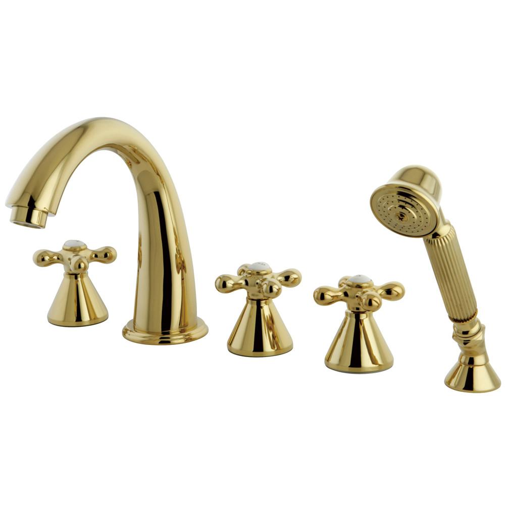 Polished Brass 3 handle Roman Tub Filler Faucet w Hand Shower KS23625AX
