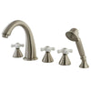 Satin Nickel 3 handle Roman Tub Filler Faucet with Hand Shower KS23685PX