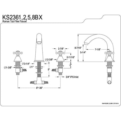 Kingston Brass Satin Nickel Two Handle Roman Tub Filler Faucet KS2368BX
