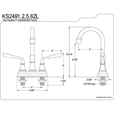 Kingston Polished Brass Two Handle 4" Centerset Bar Prep Sink Faucet KS2492ZL