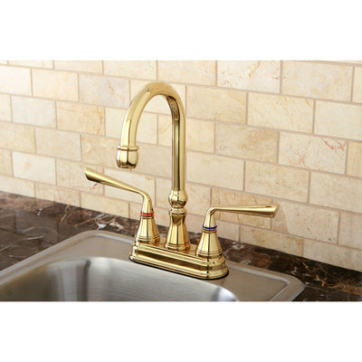 Kingston Polished Brass Two Handle 4" Centerset Bar Prep Sink Faucet KS2492ZL