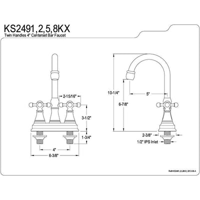 Kingston Satin Nickel Two Handle 4" Centerset Bar Prep Sink Faucet KS2498KX