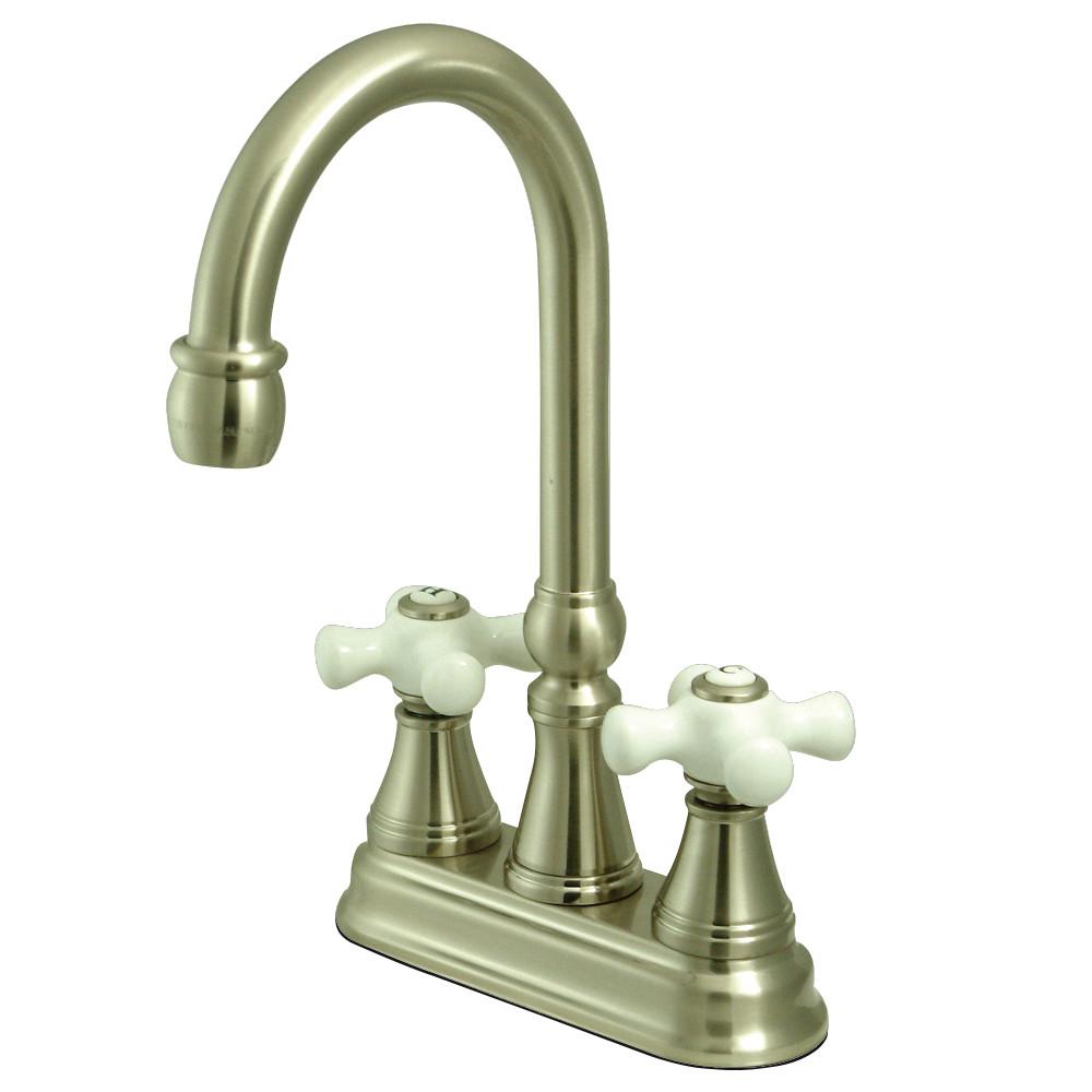 Kingston Satin Nickel Two Handle 4" Centerset Bar Prep Sink Faucet KS2498PX