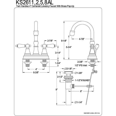 Kingston Brass Chrome 2 Handle 4" Centerset Bathroom Faucet w Pop-up KS2611AL
