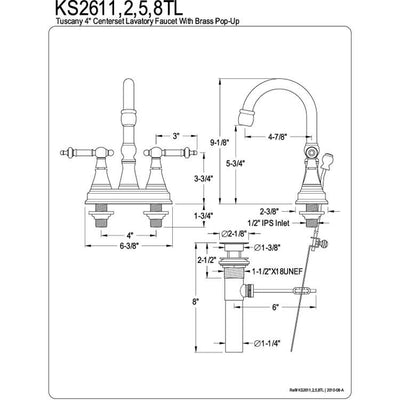 Kingston Brass Chrome 2 Handle 4" Centerset Bathroom Faucet w Pop-up KS2611TL