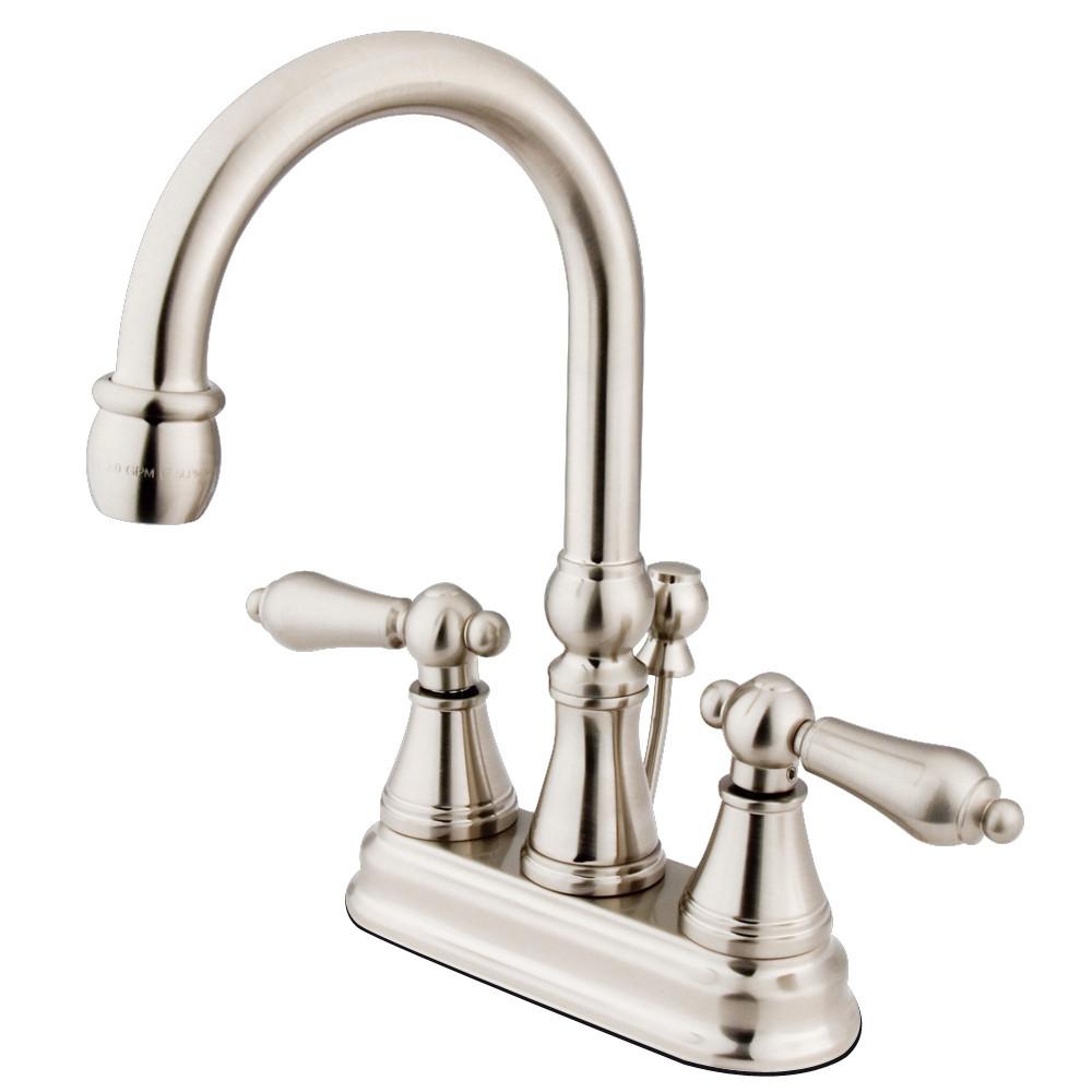 Kingston Satin Nickel 2 Handle 4" Centerset Bathroom Faucet w Pop-up KS2618AL