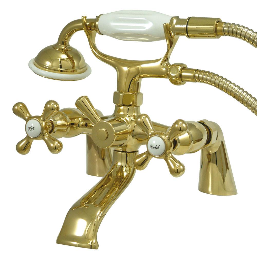 Kingston Polished Brass Deck Mount Clawfoot Tub Faucet w Hand Shower KS267PB