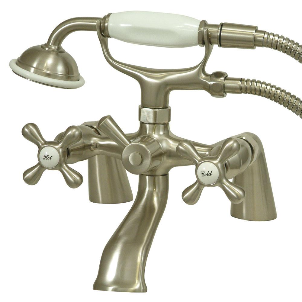 Kingston Brass Satin Nickel Deck Mount Clawfoot Tub Faucet w Hand Shower KS267SN