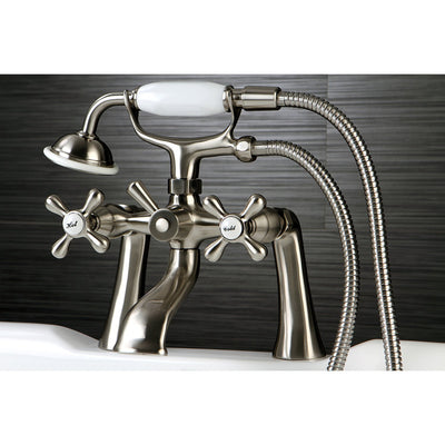 Kingston Brass Satin Nickel Deck Mount Clawfoot Tub Faucet w Hand Shower KS268SN