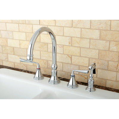 Kingston Silver Sage Chrome Widespread Kitchen Faucet With Side Spray KS2791ZLBS