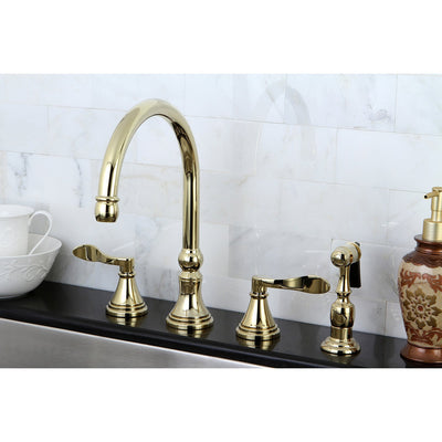 Kingston Polished Brass NuFrench 8" kitchen faucet w spray KS2792DFLBS