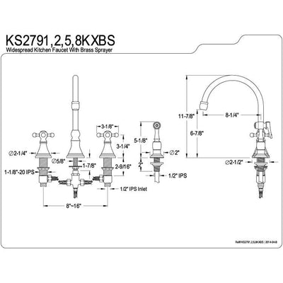 Kingston Polished Brass 8" Deck Mount Kitchen Faucet w Brass Sprayer KS2792KXBS