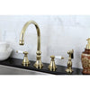 Kingston Polished Brass 8" Deck Mount Kitchen Faucet w Brass Sprayer KS2792PLBS